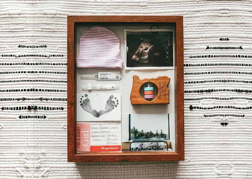 shadow box saving baby memorabilia