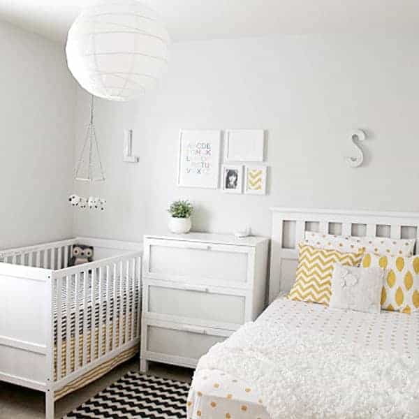 white nursery bedroom combo with yellow accentswhite nursery bedroom combo with yellow accents