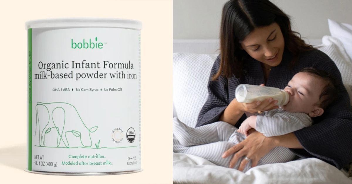 bobbie formual and a woman feeding her baby with a bottle