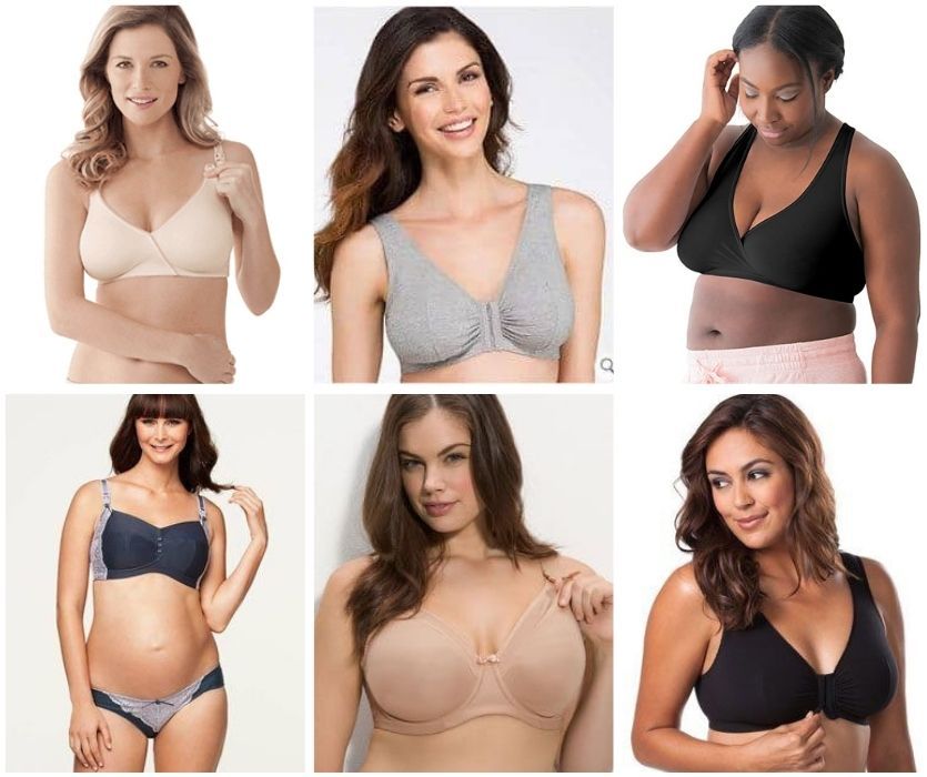 six women wearing nursing bras